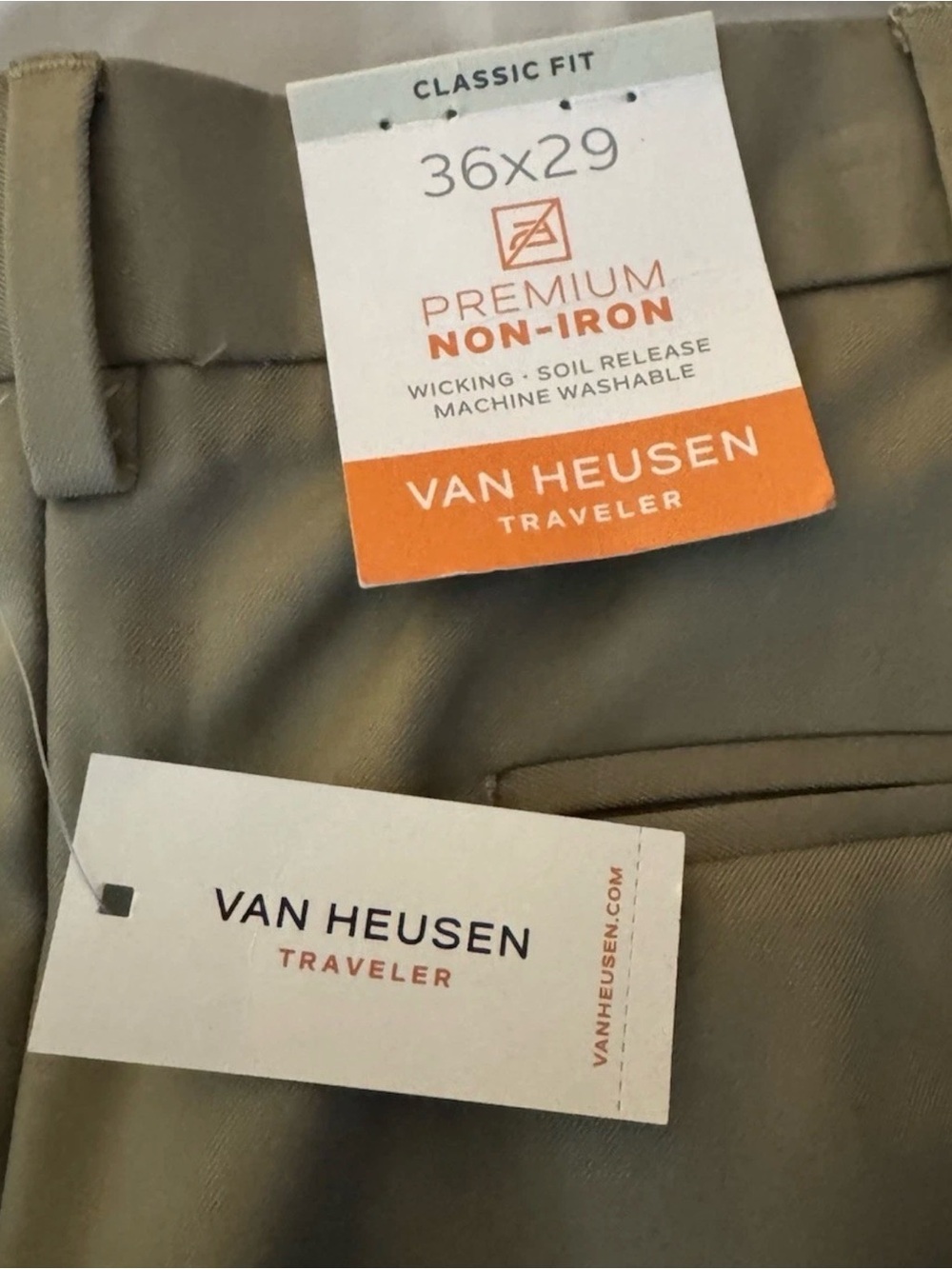 NWT Van Heusen Traveler Non-Iron Classic Fit Dress Pants Men's Beige 36X29